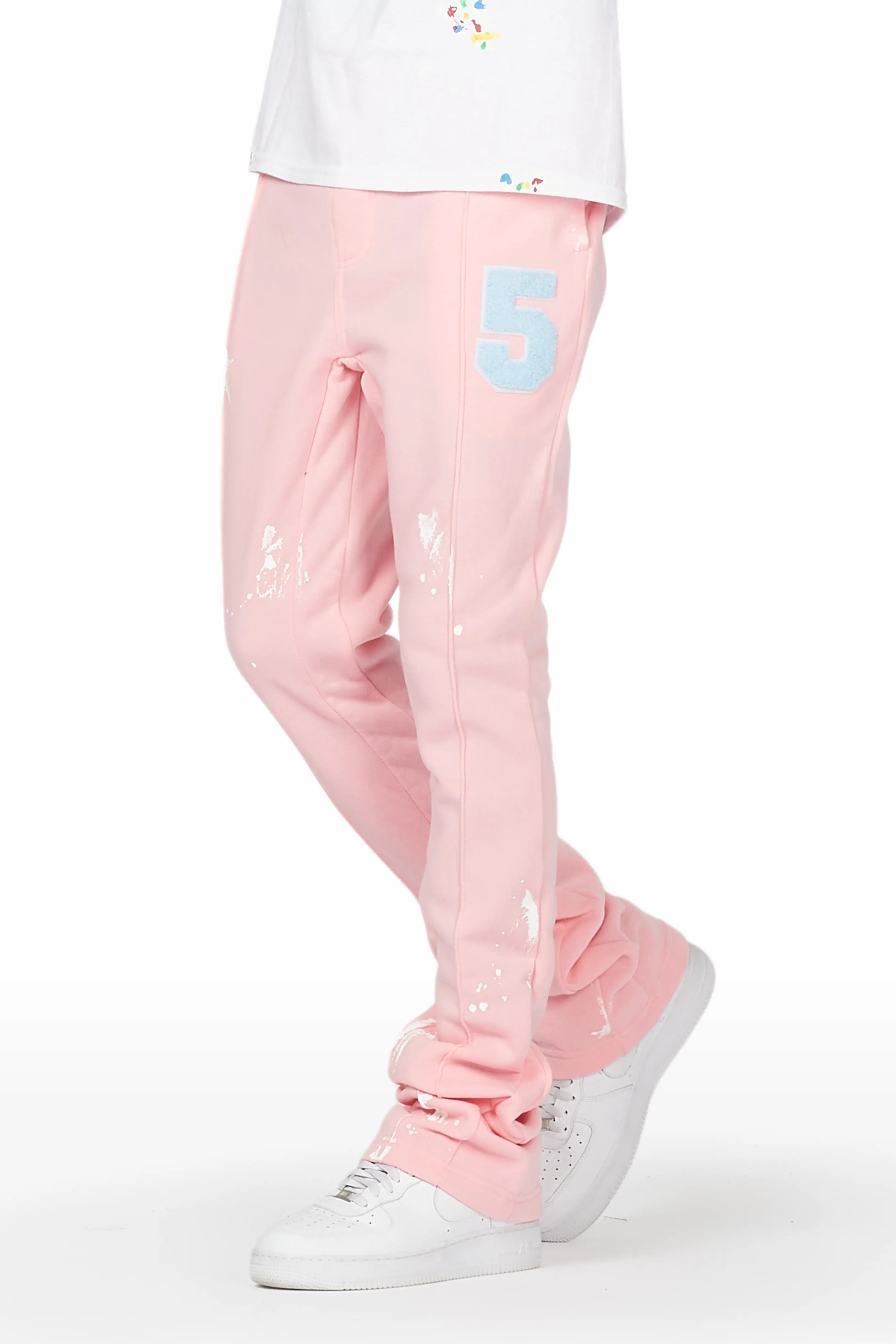 Loose fit Angelo Pink Patchwork Stacked Flare Pants