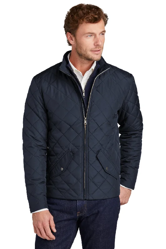 Layered Brooks Brothers Mens Water Resistant Quilted Full Zip Jacket - Night Navy Blue