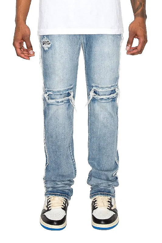 Relaxed pants Men's Stacked Fit Raw Edge Distressed Denim Jeans