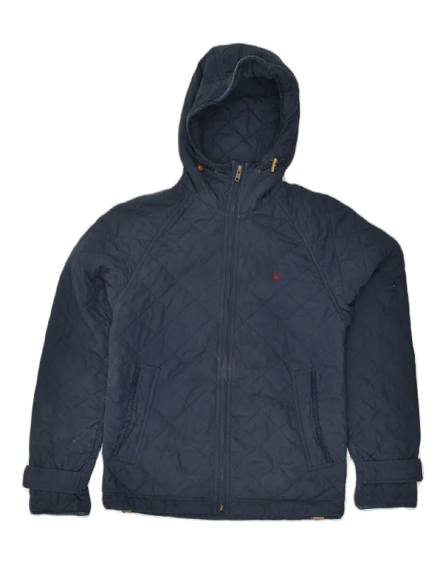 Trendy JACK WILLS Mens Hooded Quilted Jacket UK 36 Small Navy Blue Polyester