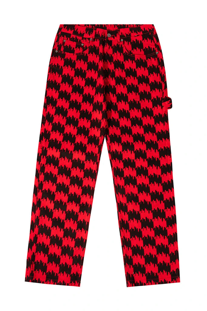 Eco pants THE HUNDREDS TOWNSTOOTH DENIM PANTS RED - L22F104017