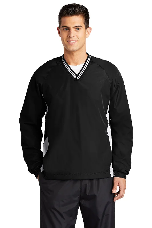 Urban-cool Sport-Tek Mens Water Resistant V-Neck Jacket - Black/White