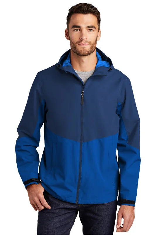 Military-inspired Port Authority Mens Tech Wind & Water Resistant Full Zip Hooded Rain Jacket - Estate Blue/Cobalt Blue