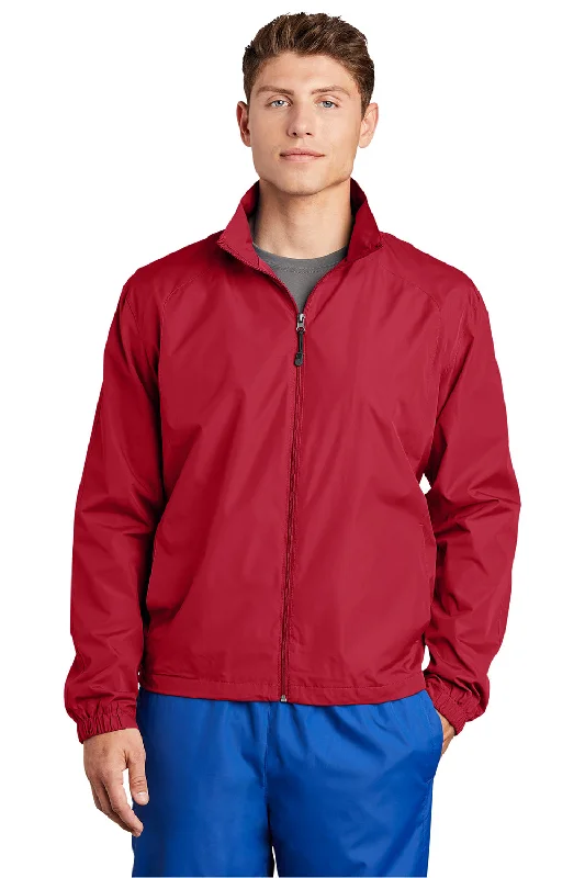 Lightweight-fit Sport-Tek Mens Water Resistant Full Zip Wind Jacket - True Red