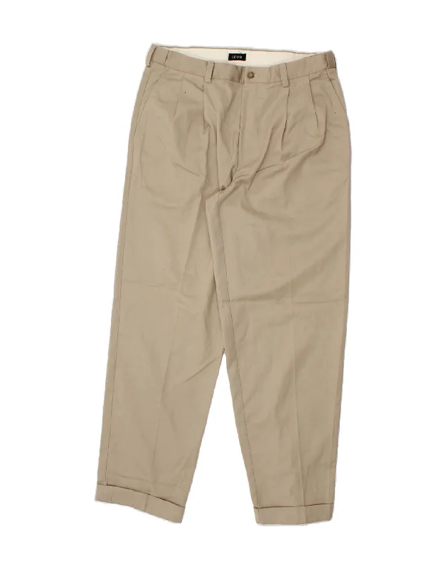 Patchwork IZOD Mens Pegged Chino Trousers  W34 L32 Beige Polyester