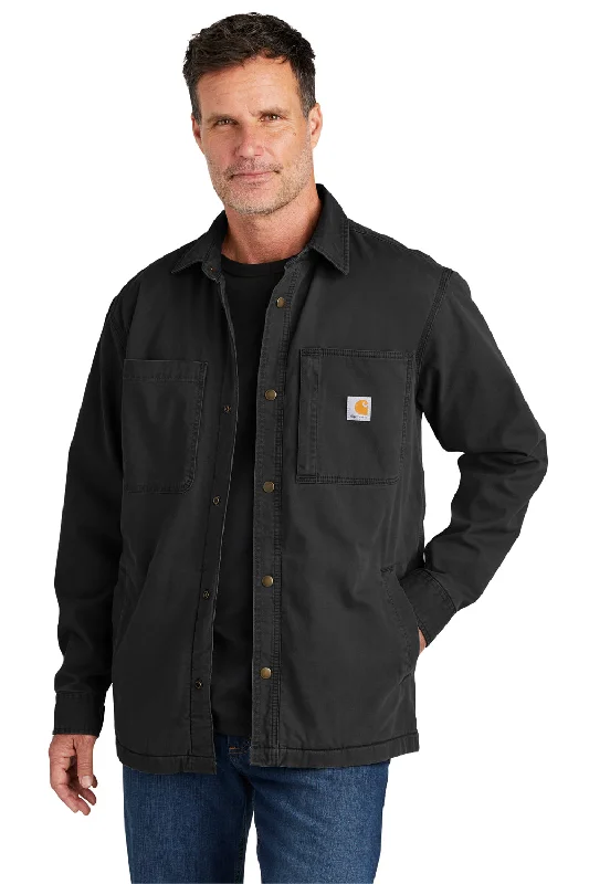 Functional-wear Carhartt Mens Rugged Flex Fleece Lined Button Down Shirt Jacket - Black