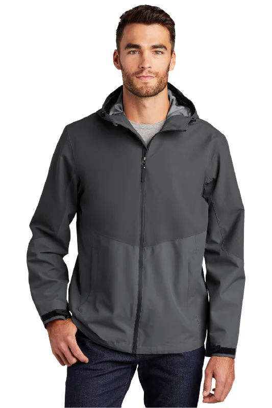 Streetwear Port Authority Mens Tech Wind & Water Resistant Full Zip Hooded Rain Jacket - Storm Grey/Shadow Grey