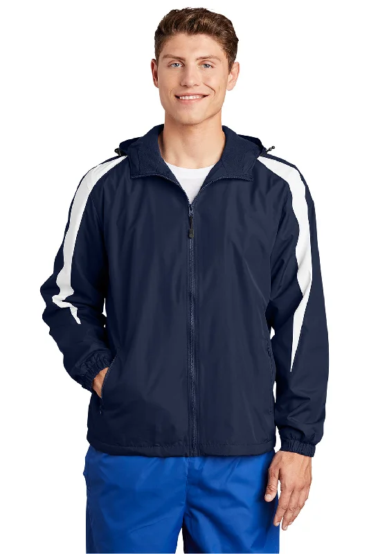 Performance-wear Sport-Tek Mens Full Zip Hooded Jacket - True Navy Blue/White