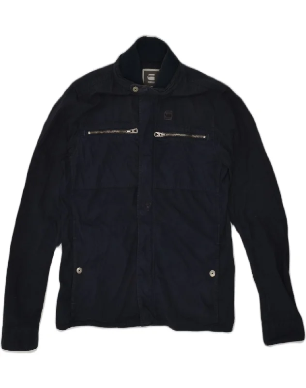 Trendy G-STAR Mens Bomber Jacket UK 36 Small Navy Blue Cotton