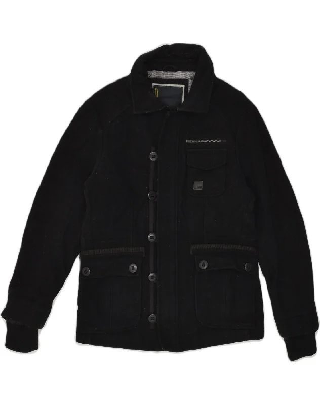 Recycled-materials JACK & JONES Mens Overcoat UK 38 Medium Black Wool