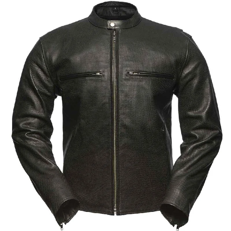 Outdoor-adventure First Mfg Mens Turbine Perforated Leather Motorcycle Jacket