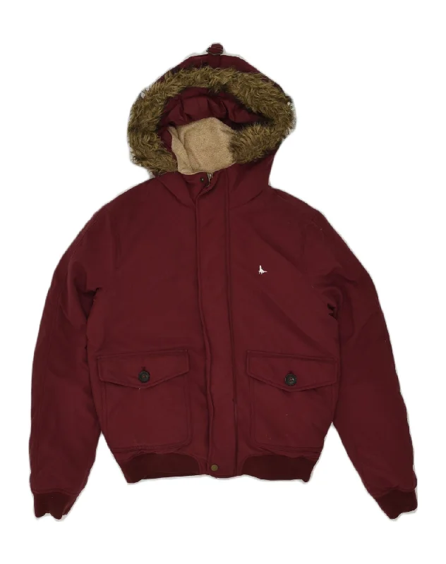 Layered JACK WILLS Mens Hooded Padded Jacket UK 36 Small Burgundy Polyester