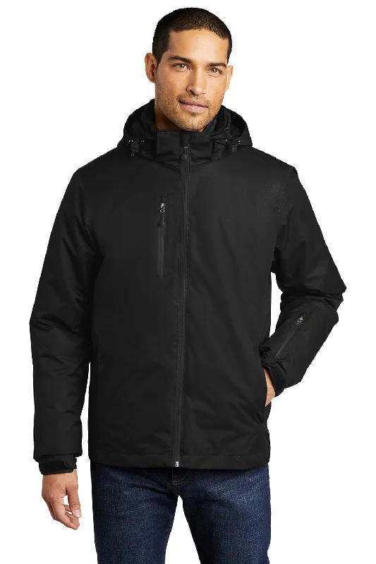 Customized-fit Port Authority Mens Vortex 3-in-1 Waterproof Full Zip Hooded Jacket - Black