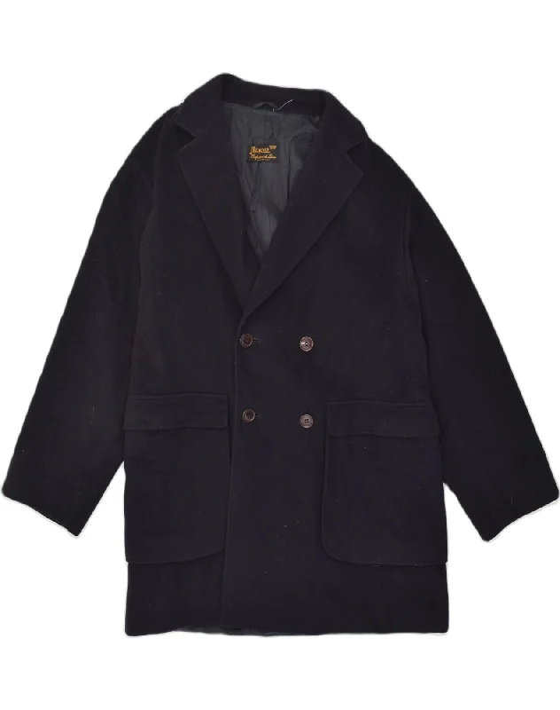 Retro-cool HERNO Mens Double Breasted Coat UK 38 Medium Navy Blue Wool