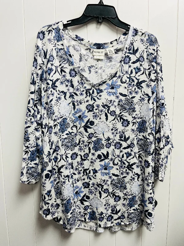 Soft touch Top Long Sleeve By Rachel Zoe In Blue & White, Size: 3x