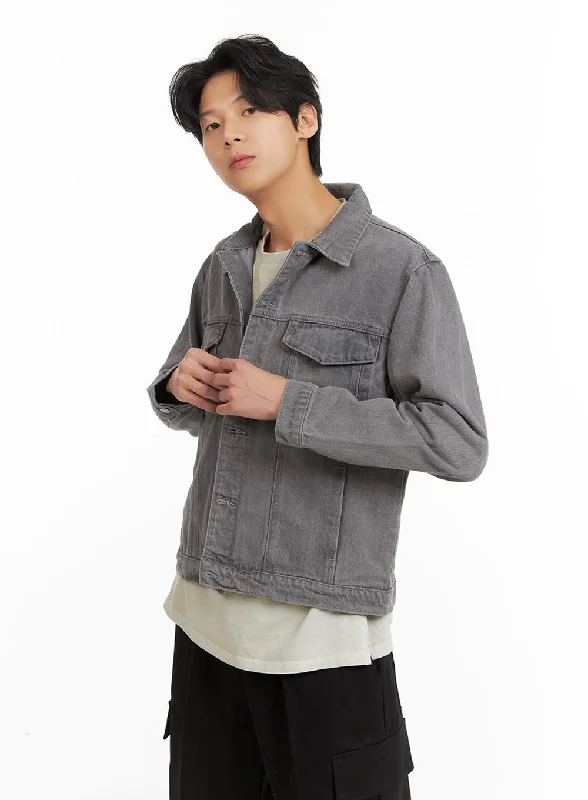 Off-duty Men's Denim Buttoned Jacket IA402