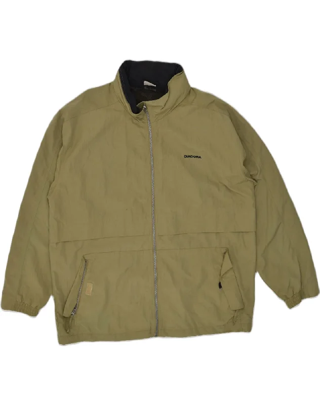 Long-line DIADORA Mens Hooded Rain Jacket UK 42 XL Khaki Polyamide