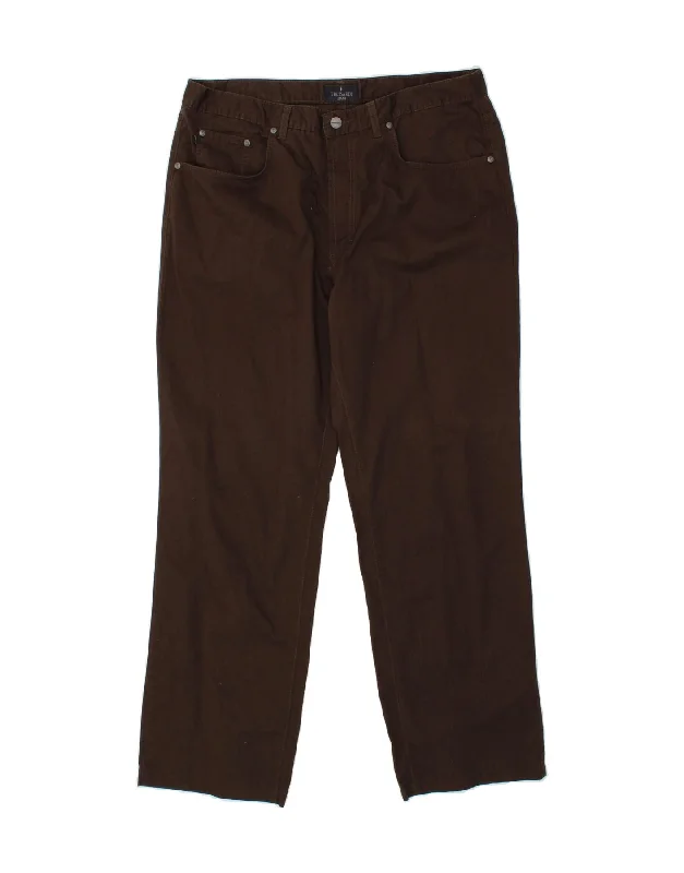 Straight-cut TRUSSARDI Mens Straight Casual Trousers W38 L30  Brown Cotton