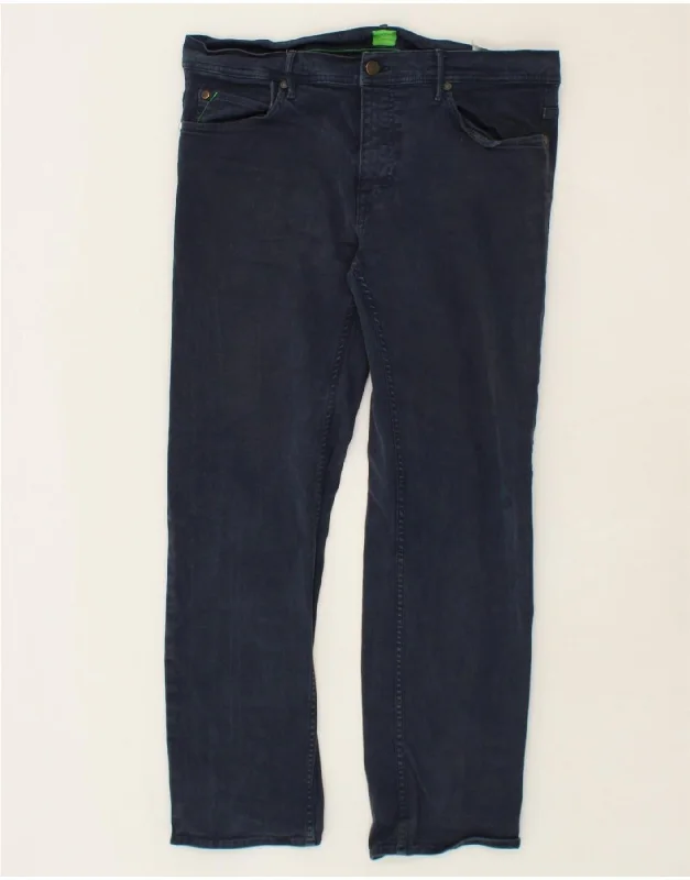 High-rise jeans HUGO BOSS Mens Straight Casual Trousers W34 L30 Navy Blue Cotton