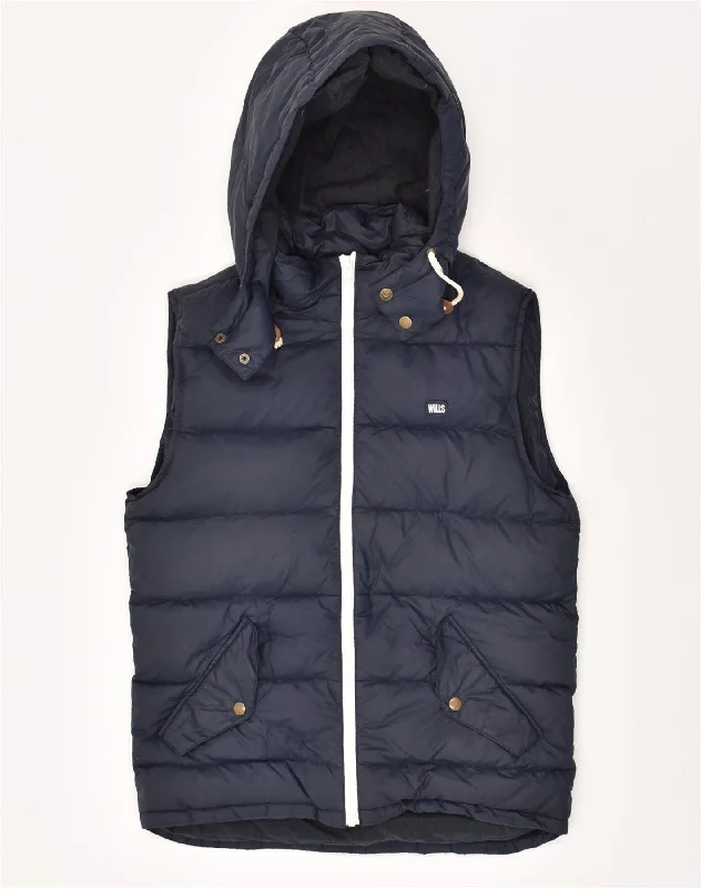 Luxury-fabric JACK WILLS Mens Hooded Padded Gilet UK 36 Small Navy Blue Nylon