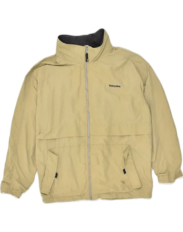 Urban-cool DIADORA Mens Hooded Rain Jacket UK 42 XL Beige Polyester