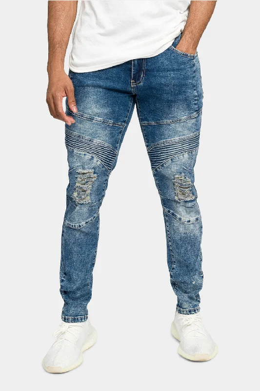 Relaxed pants Distressed Stitch Stacked Moto Biker Jeans