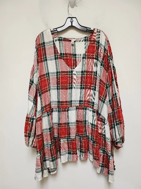 Winter long sleeve Top Long Sleeve By Cato In Plaid Pattern, Size: 3x