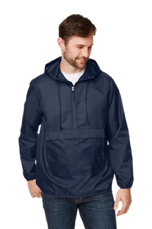 Luxury-fabric Team 365 Mens Zone Protect Water Resistant Hooded Packable Hooded 1/4 Zip Anorak Jacket - Dark Navy Blue