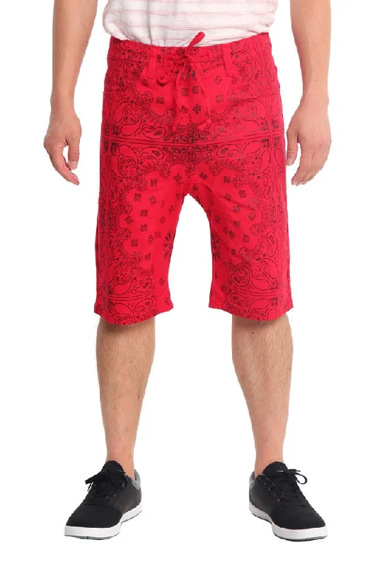 Fitted style Men's Grid Bandana Twill Dropcrotch Shorts