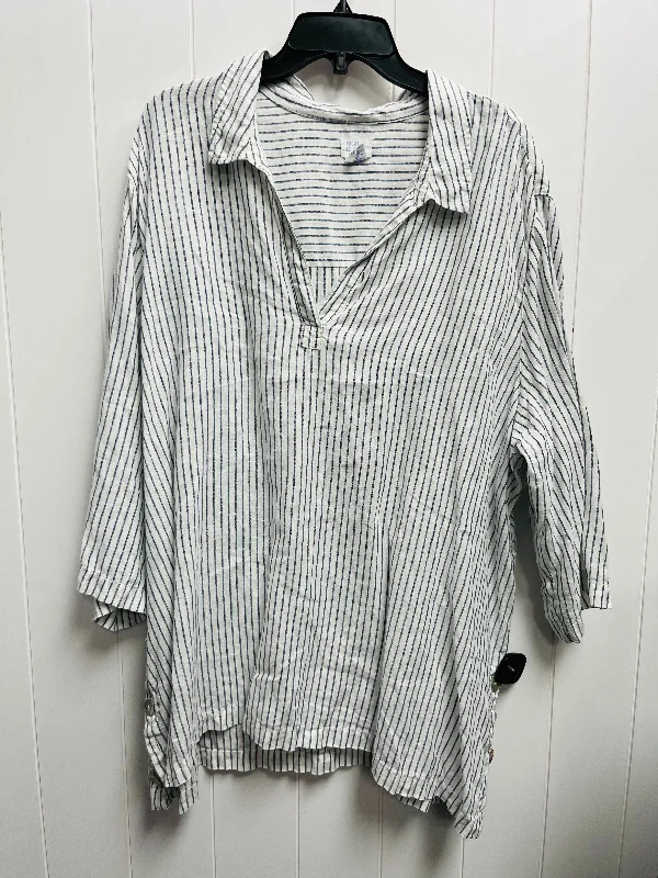 Cotton blend Top Long Sleeve By Sigrid Olsen In Blue & White, Size: 3x