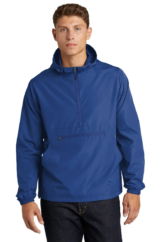 Classic-chic Sport-Tek Mens Wind & Water Resistant Packable Anorak 1/4 Zip Hooded Jacket - True Royal Blue