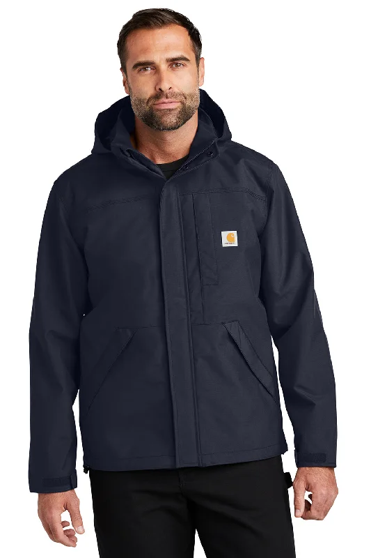 Relaxed-wear Carhartt Mens Storm Defender Shoreline Waterproof Full Zip Hooded Jacket - Navy Blue