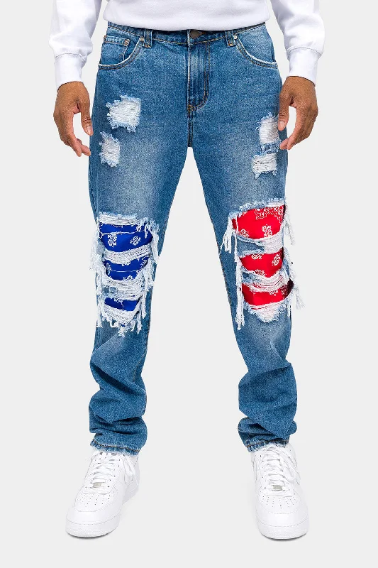 Denim pants Bandana Distressed Blowout Loose Fit Denim Jeans