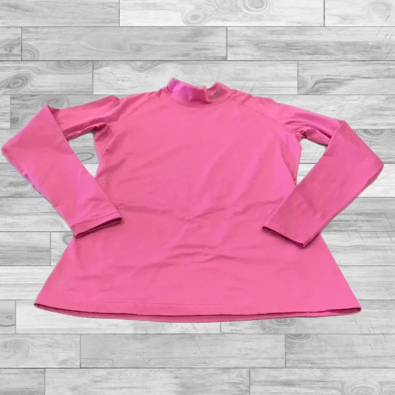 Sporty long sleeve Athletic Top Long Sleeve Crewneck By Nike Apparel In Pink, Size: L