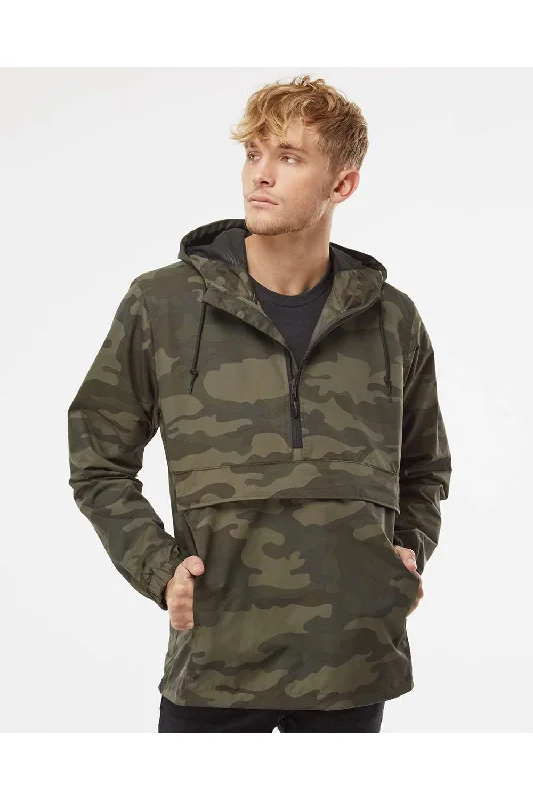 Classic-chic Independent Trading Co. Mens 1/4 Zip Waterproof Hooded Anorak Jacket - Forest Green Camo