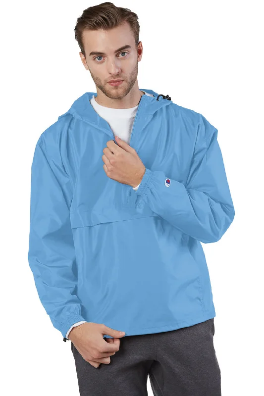 Cold-weather Champion Mens Packable Wind & Water Resistant Anorak 1/4 Zip Hooded Jacket - Light Blue