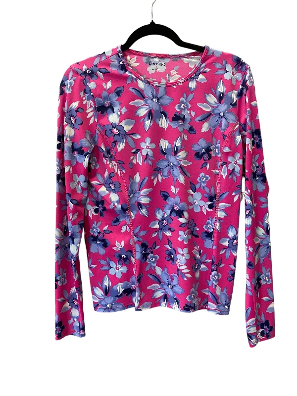 Cotton long sleeve Athletic Top Long Sleeve Crewneck By Lands End In Floral Print, Size: L