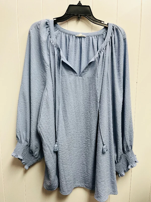 Elegant long sleeve Top Long Sleeve By West Bound In Blue, Size: 3x