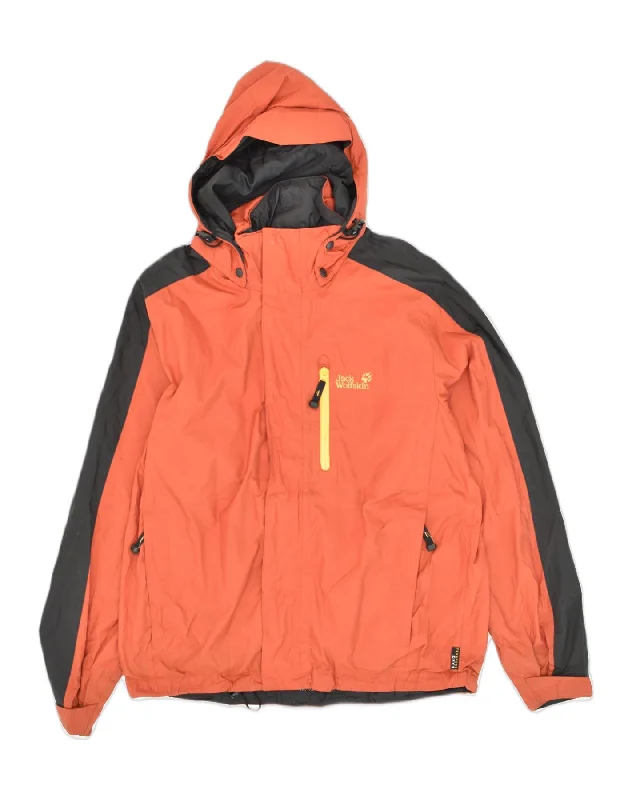 Customized-fit JACK WOLFSKIN Mens Hooded Rain Jacket UK 34 XS  Orange Colourblock Nylon