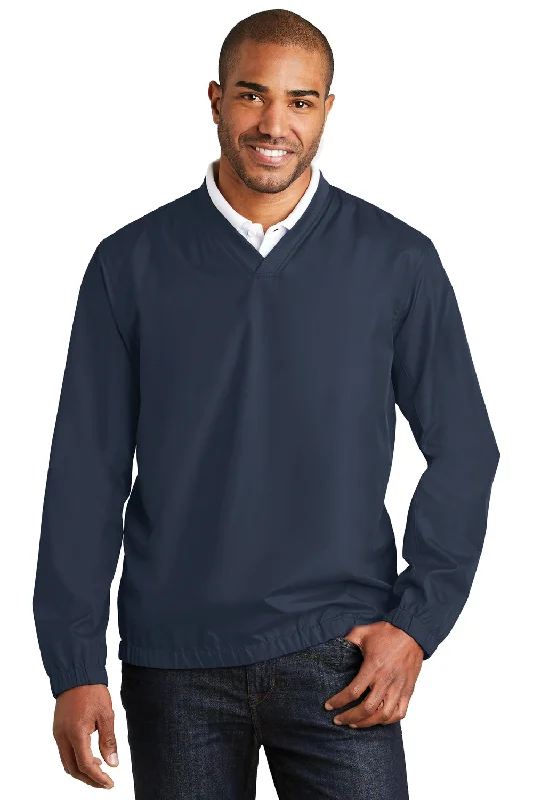 Long-line Port Authority Mens Zephyr Wind & Water Resistant V-Neck Wind Jacket - Dress Navy Blue - Closeout