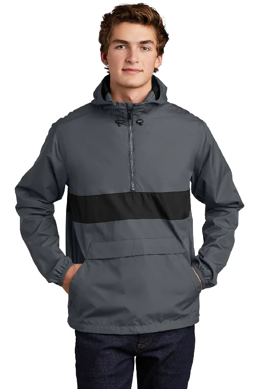 Off-duty Sport-Tek Mens Hooded 1/4 Zip Jacket - Graphite Grey/Black