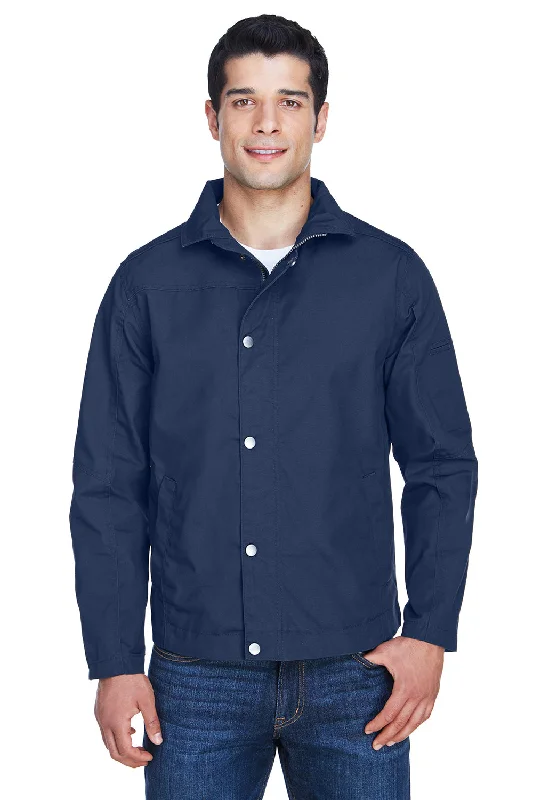 Performance-ready Harriton Mens Auxiliary Water Resistant Canvas Full Zip Jacket - Dark Navy Blue - Closeout