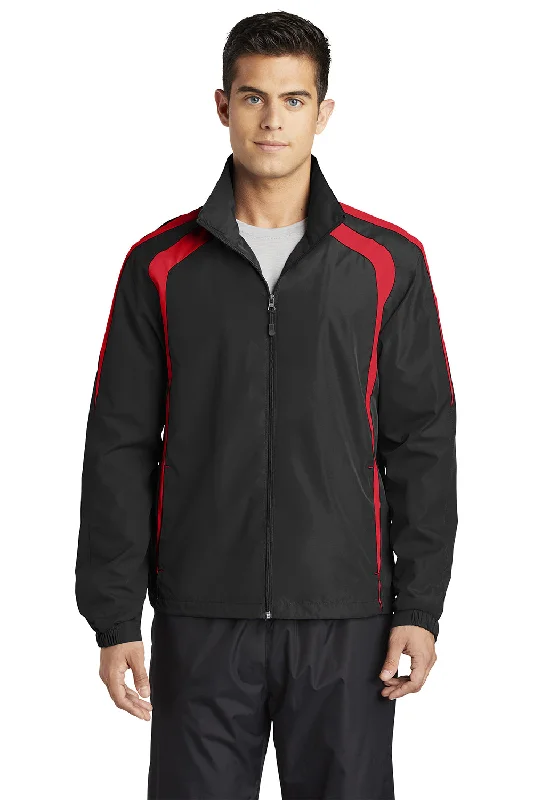 Luxury-fabric Sport-Tek Mens Water Resistant Full Zip Jacket - Black/True Red