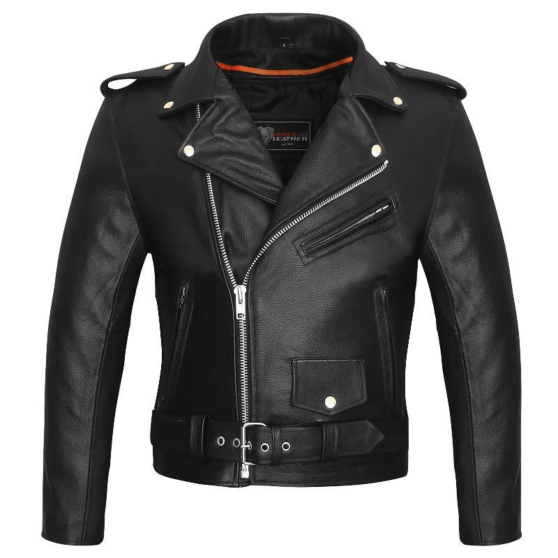 Weatherproof VL516S Men's Basic Classic Motorcycle Jacket Plain Side w/Belted Waist