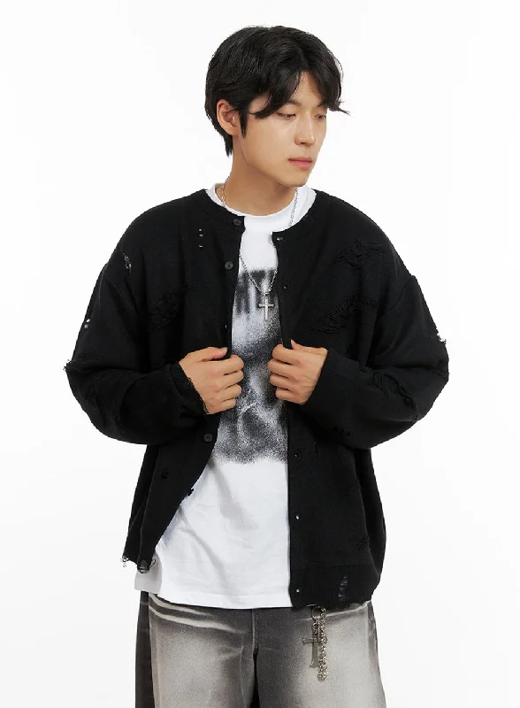 Oversized Men's Distressed Oversized Cardigan IG409