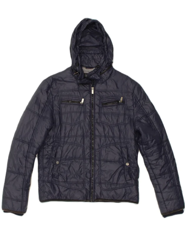 Urban-cool GAUDI Mens Hooded Utility Jacket UK 40 Large Navy Blue Polyester