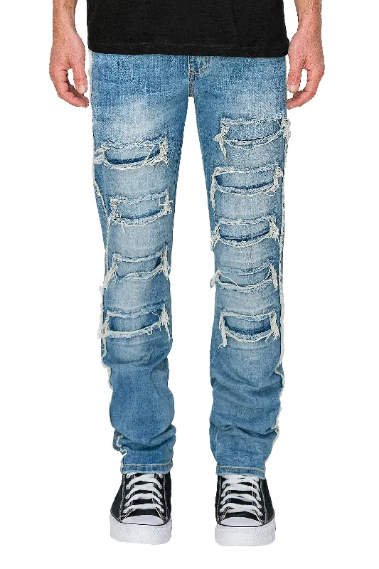 Slim fit jeans Men's Side Raw Edge Rip & Repair Denim Jeans