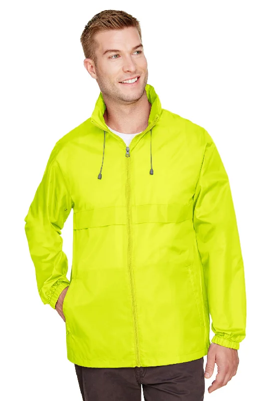 Elevated Team 365 Mens Zone Protect Water Resistant Full Zip Hooded Jacket - Safety Yellow