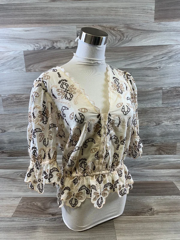 Slim fit Top 3/4 Sleeve By Anthropologie In Brown & Cream, Size: Xs