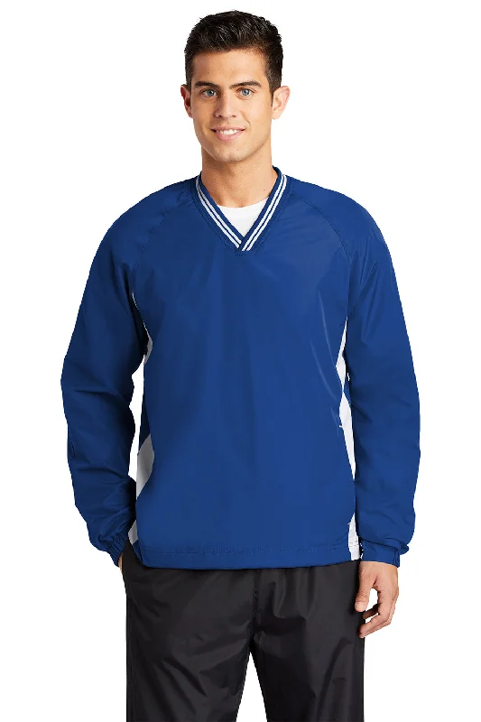 Utility-wear Sport-Tek Mens Water Resistant V-Neck Jacket - True Royal Blue/White